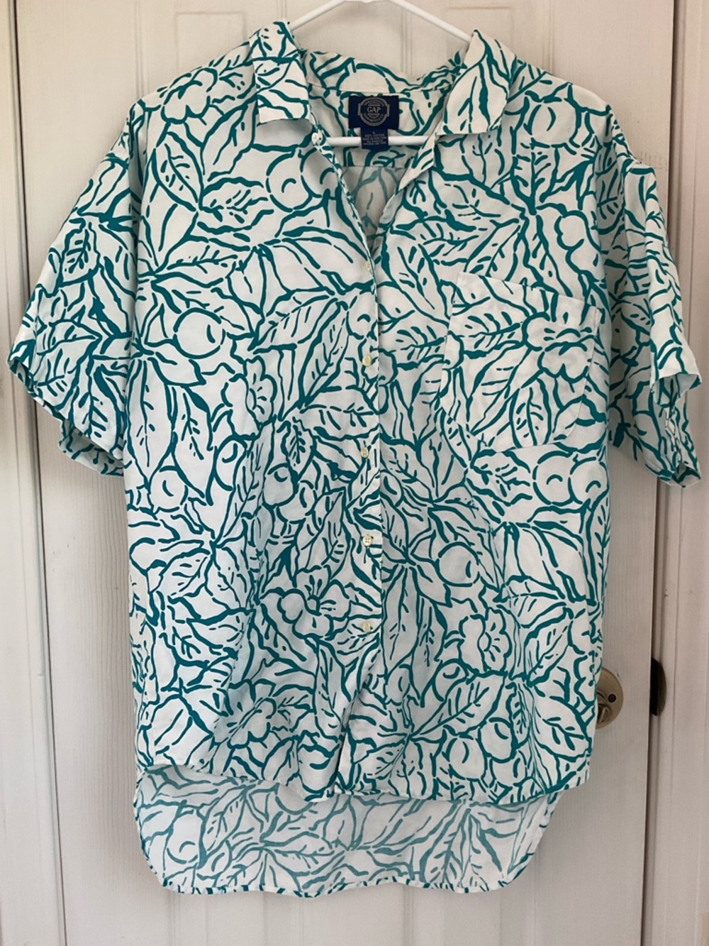 Vintage Gap 80s Hawaiian Teal White Floral Button-Up Shirt 23”by30” cotton